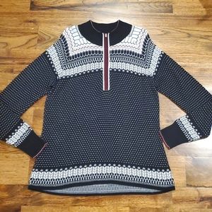 Mens Eddie Bauer black Fairisle 1/4 zip sweater size XL